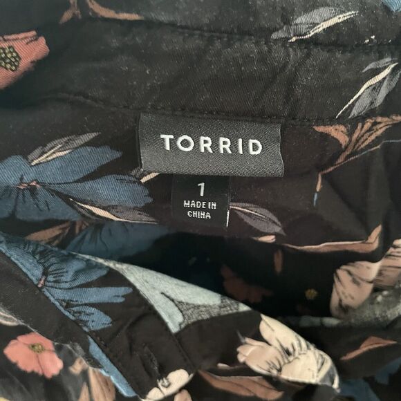 Torrid Dress Loral Button Front Challis‎ Drawstring Midi Floral Stretch Size 1 - Picture 3 of 9